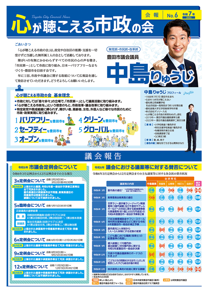 心が聴こえる市政の会【会派ニュースvol.6】